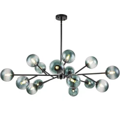 15-Light Branch Blue Glass Globe Bubble Chandelier