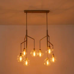 8-Light Branch Draped Glass Bubble Island Double Chandelier