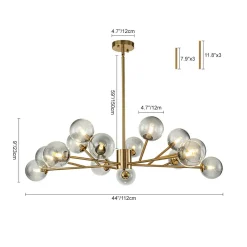 15-Light Branch Smoked Glass Globe Bubble Chandelier