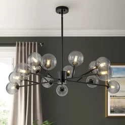 15-Light Branch Smoked Glass Globe Bubble Chandelier