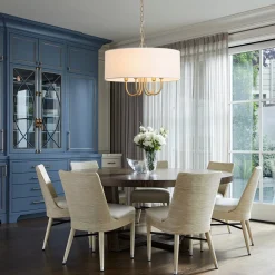 4-Light Brass Candle Style White Fabric Drum Cage Chandelier
