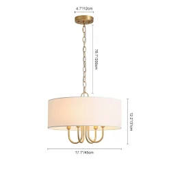 4-Light Brass Candle Style White Fabric Drum Cage Chandelier