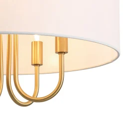 4-Light Brass Candle Style White Fabric Drum Cage Chandelier