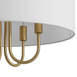 4-Light Brass Candle Style White Fabric Drum Cage Chandelier