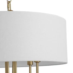 4-Light Brass Candle Style White Fabric Drum Cage Chandelier