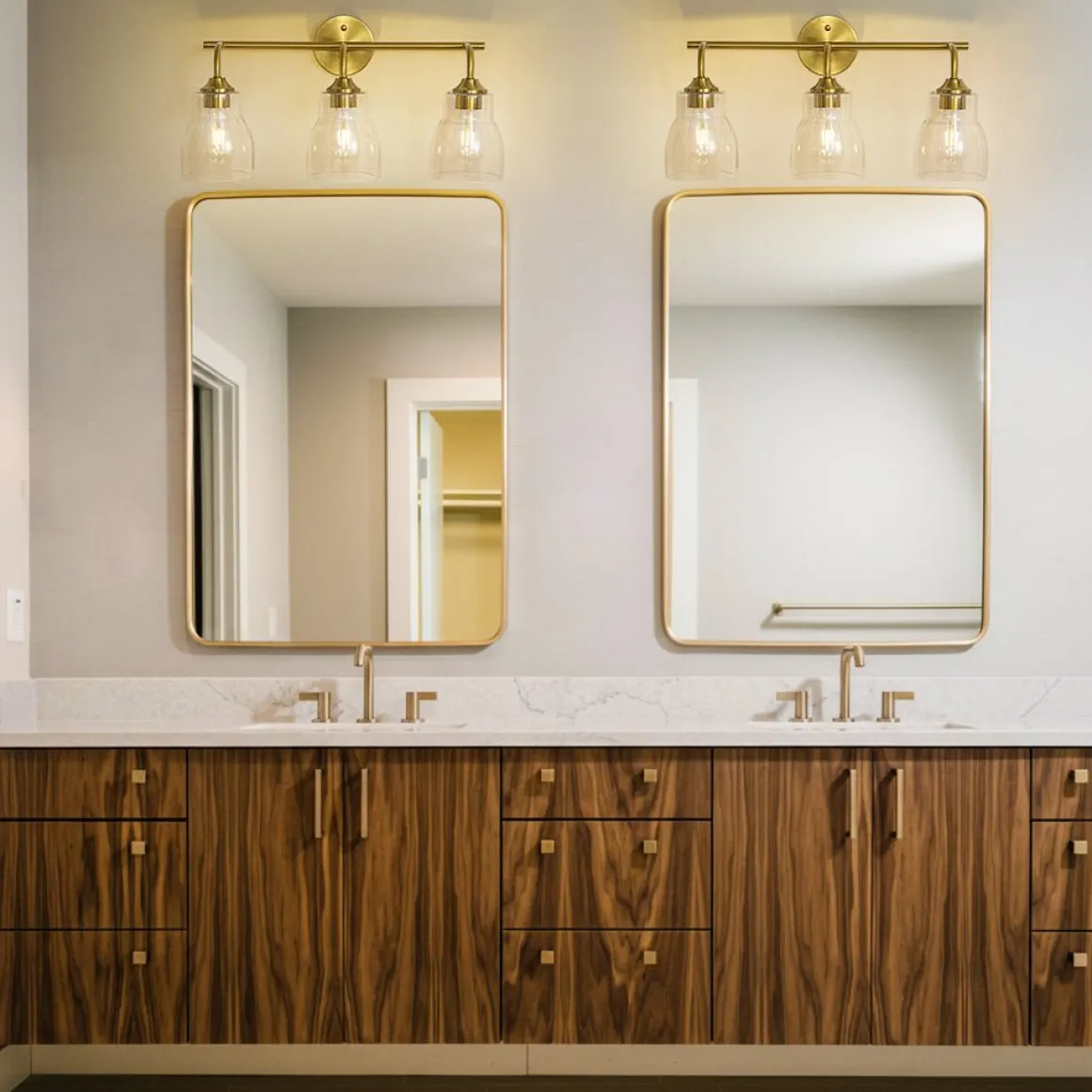 3-Light Brass Clear Glass Bell Vanity Wall Sconce