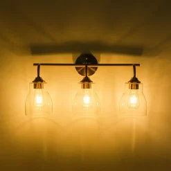 3-Light Brass Clear Glass Bell Vanity Wall Sconce