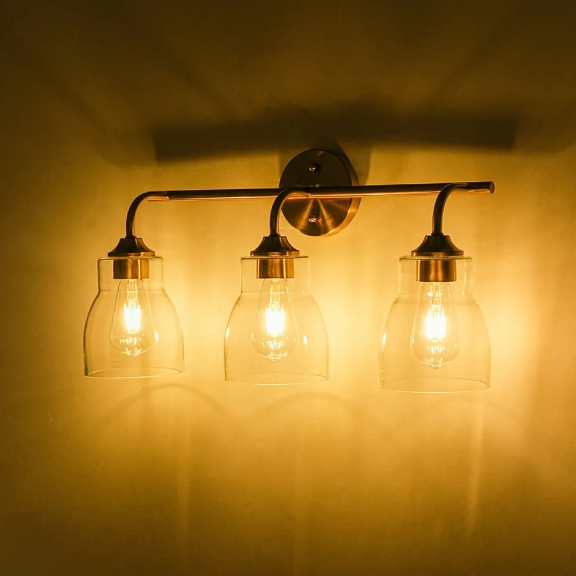 3-Light Brass Clear Glass Bell Vanity Wall Sconce