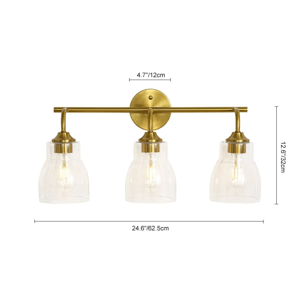 3-Light Brass Clear Glass Bell Vanity Wall Sconce