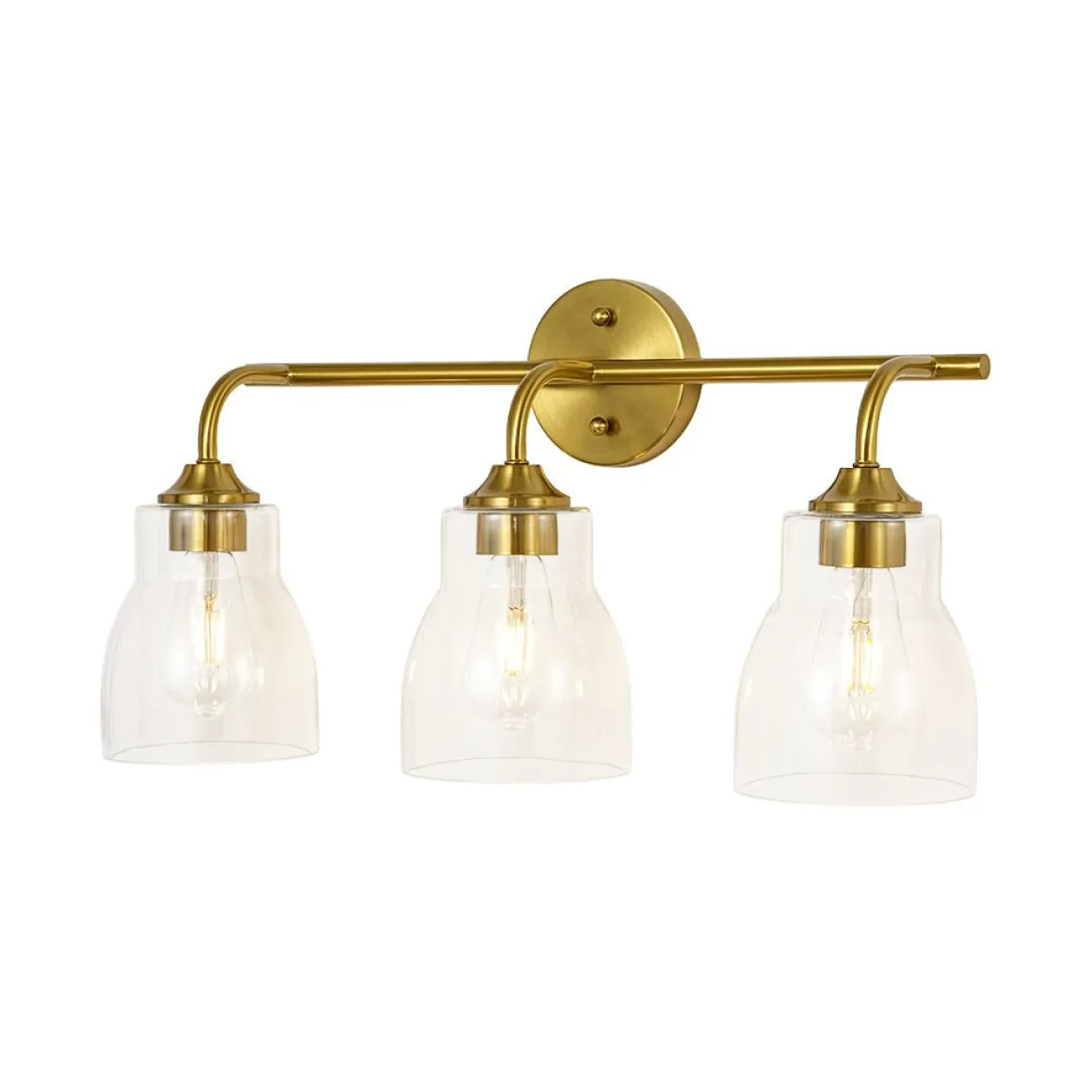 3-Light Brass Clear Glass Bell Vanity Wall Sconce