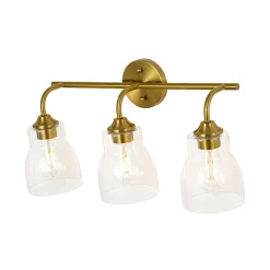 3-Light Brass Clear Glass Bell Vanity Wall Sconce