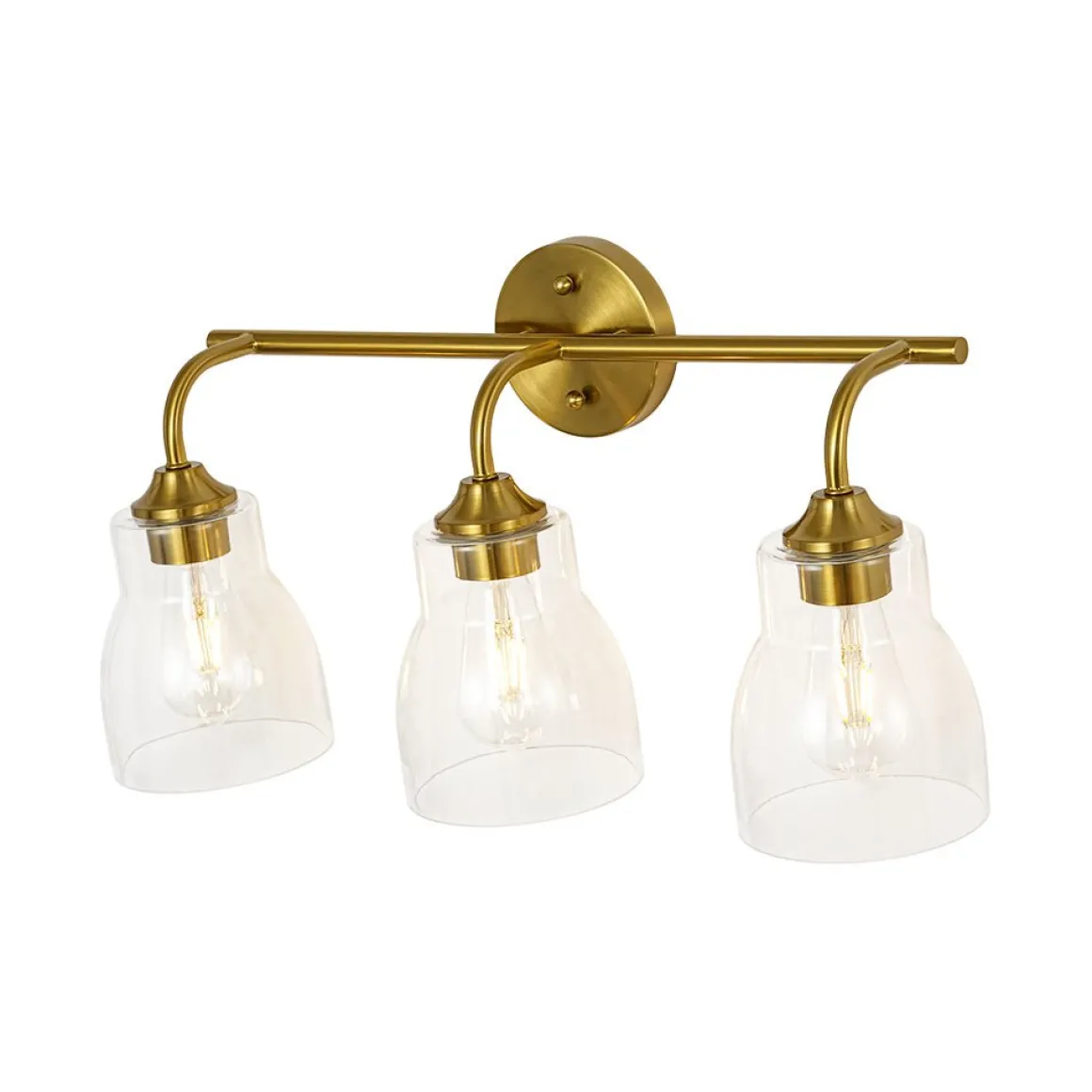 3-Light Brass Clear Glass Bell Vanity Wall Sconce