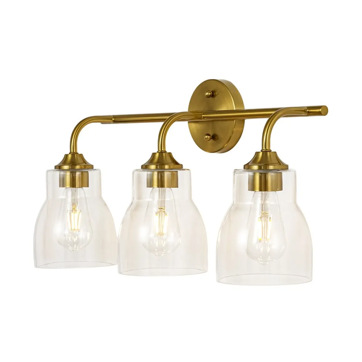 3-Light Brass Clear Glass Bell Vanity Wall Sconce