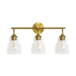 3-Light Brass Clear Glass Bell Vanity Wall Sconce