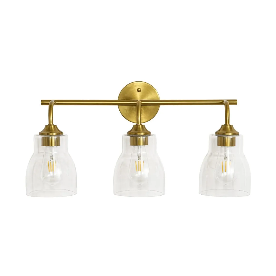 3-Light Brass Clear Glass Bell Vanity Wall Sconce