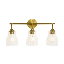 3-Light Brass Clear Glass Bell Vanity Wall Sconce