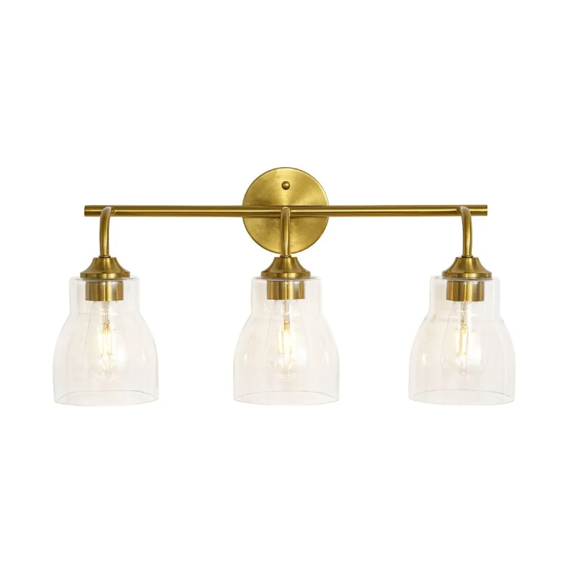 3-Light Brass Clear Glass Bell Vanity Wall Sconce