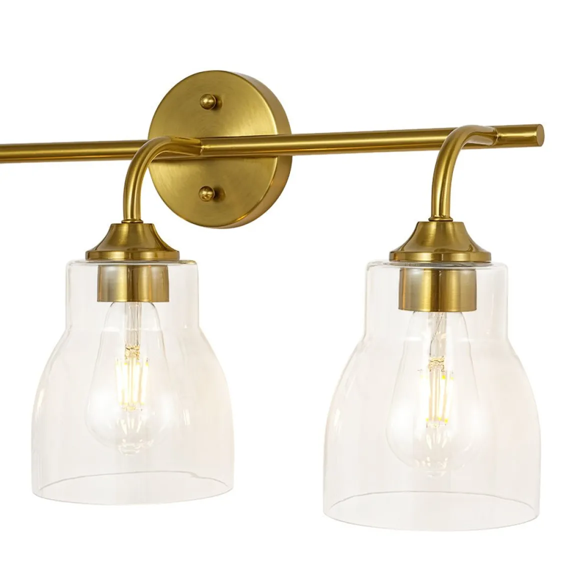 3-Light Brass Clear Glass Bell Vanity Wall Sconce