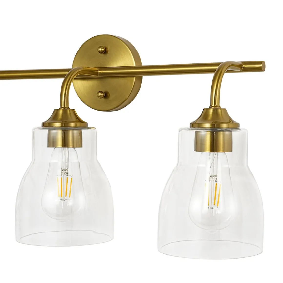 3-Light Brass Clear Glass Bell Vanity Wall Sconce