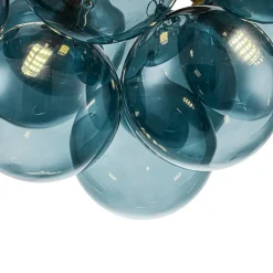 3-Light Brass Cluster Blue Glass Globe Bubble Ceiling Light