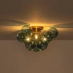 3-Light Brass Cluster Blue Glass Globe Bubble Ceiling Light