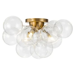 3-Light Brass Cluster Clear Glass Globe Bubble Ceiling Light