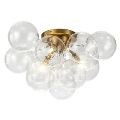 3-Light Brass Cluster Clear Glass Globe Bubble Ceiling Light