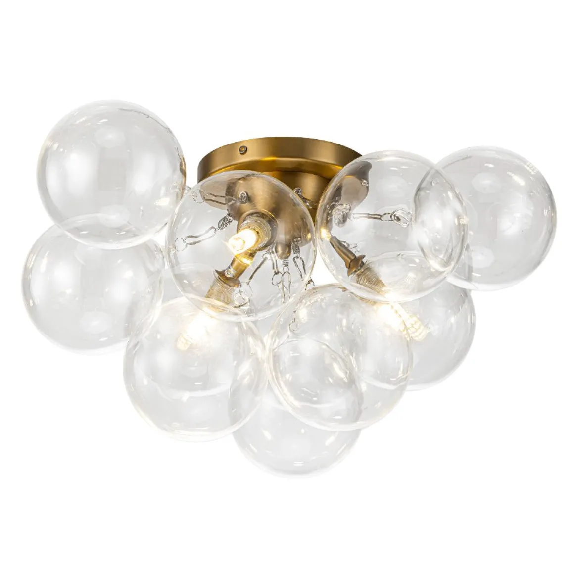 3-Light Brass Cluster Clear Glass Globe Bubble Ceiling Light