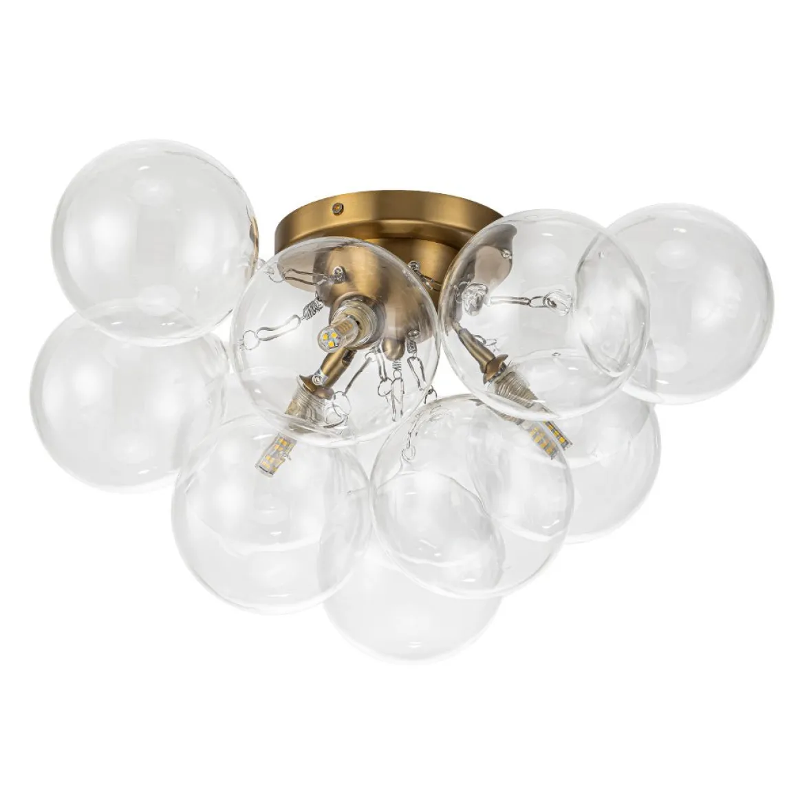 3-Light Brass Cluster Clear Glass Globe Bubble Ceiling Light