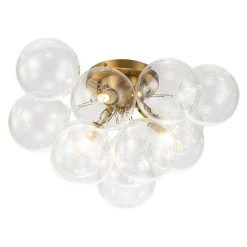 3-Light Brass Cluster Clear Glass Globe Bubble Ceiling Light