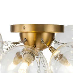 3-Light Brass Cluster Clear Glass Globe Bubble Ceiling Light