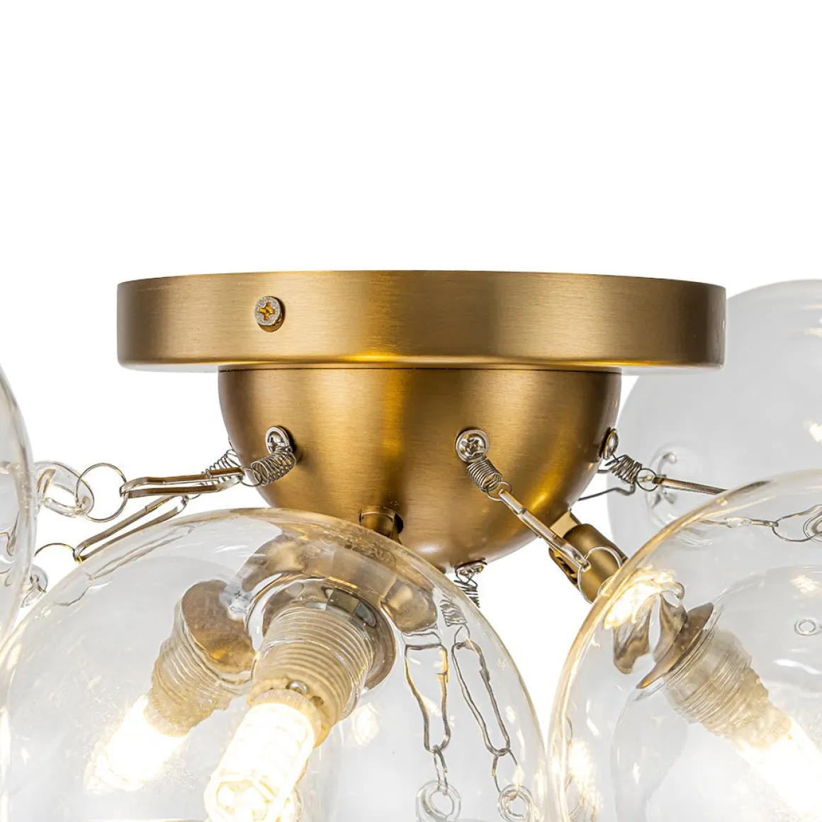 3-Light Brass Cluster Clear Glass Globe Bubble Ceiling Light