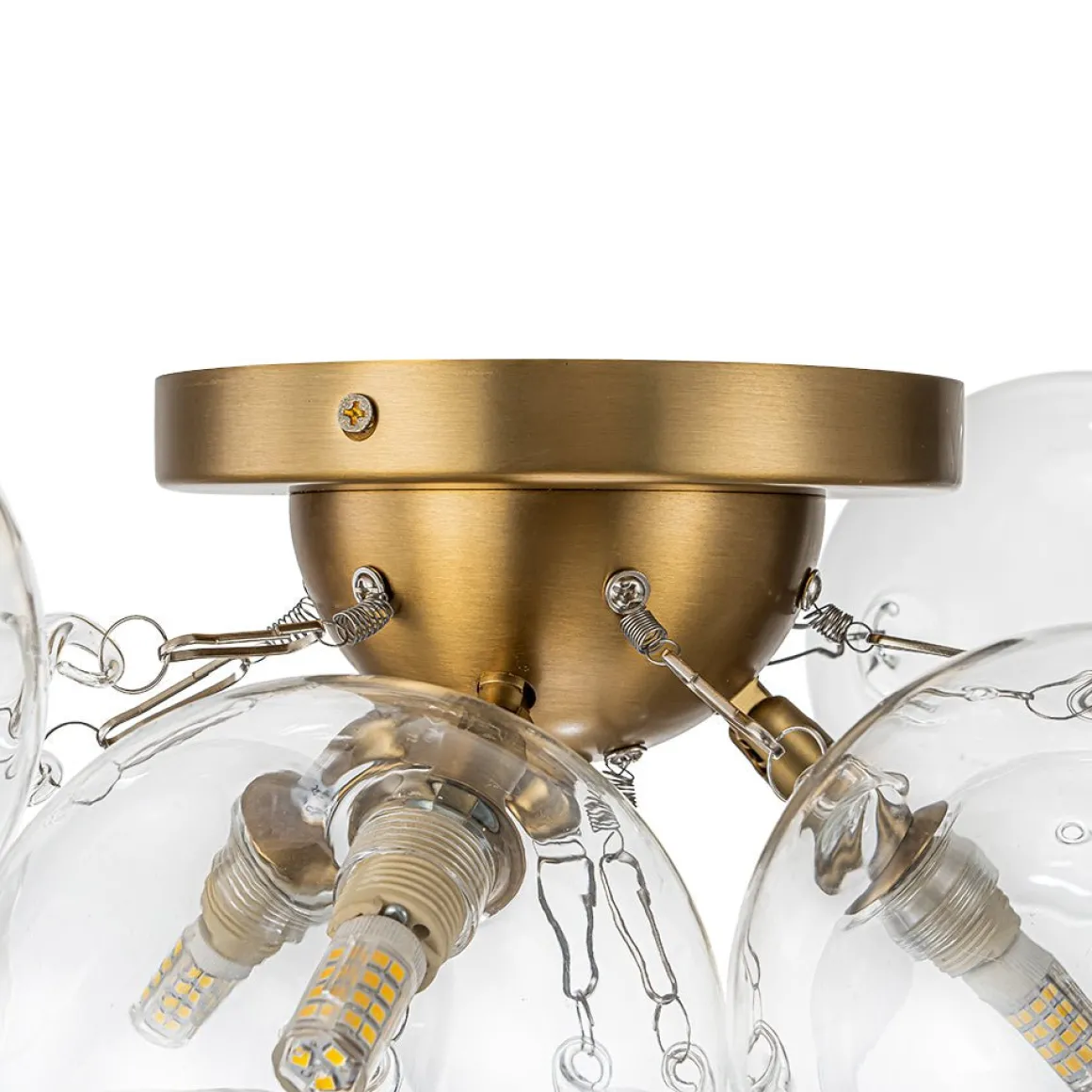 3-Light Brass Cluster Clear Glass Globe Bubble Ceiling Light