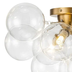 3-Light Brass Cluster Clear Glass Globe Bubble Ceiling Light