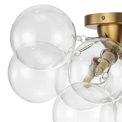 3-Light Brass Cluster Clear Glass Globe Bubble Ceiling Light