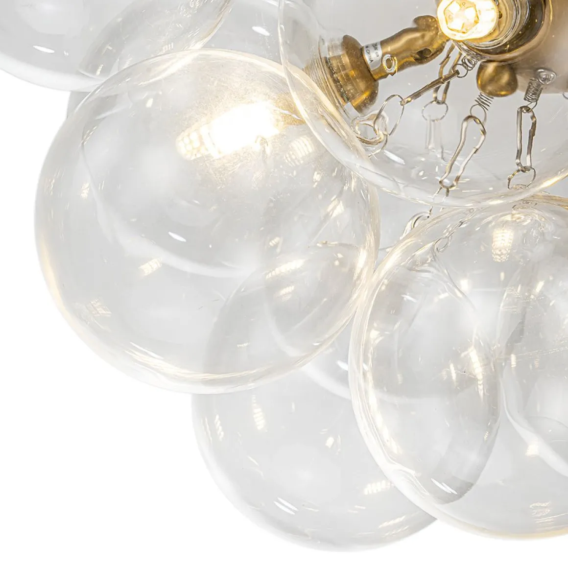 3-Light Brass Cluster Clear Glass Globe Bubble Ceiling Light