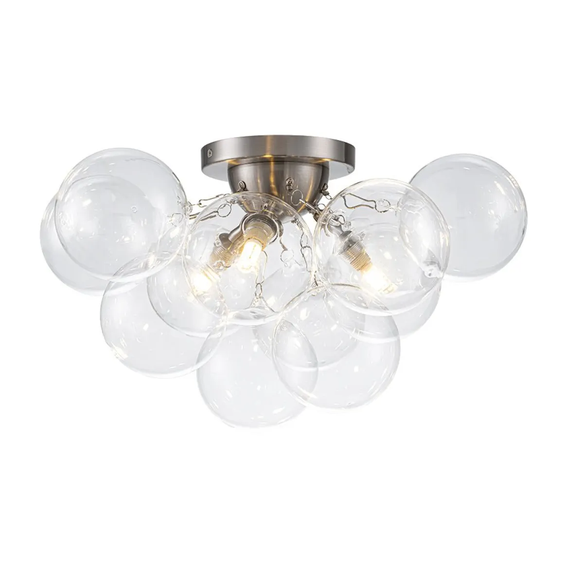3-Light Brass Cluster Clear Glass Globe Bubble Ceiling Light