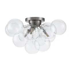 3-Light Brass Cluster Clear Glass Globe Bubble Ceiling Light