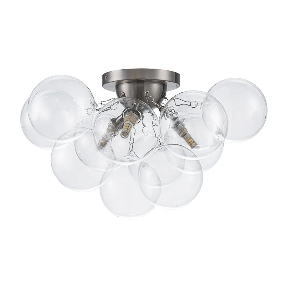3-Light Brass Cluster Clear Glass Globe Bubble Ceiling Light