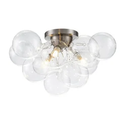 3-Light Brass Cluster Clear Glass Globe Bubble Ceiling Light