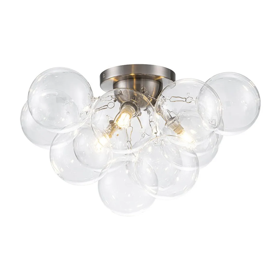 3-Light Brass Cluster Clear Glass Globe Bubble Ceiling Light