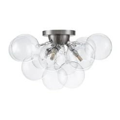 3-Light Brass Cluster Clear Glass Globe Bubble Ceiling Light