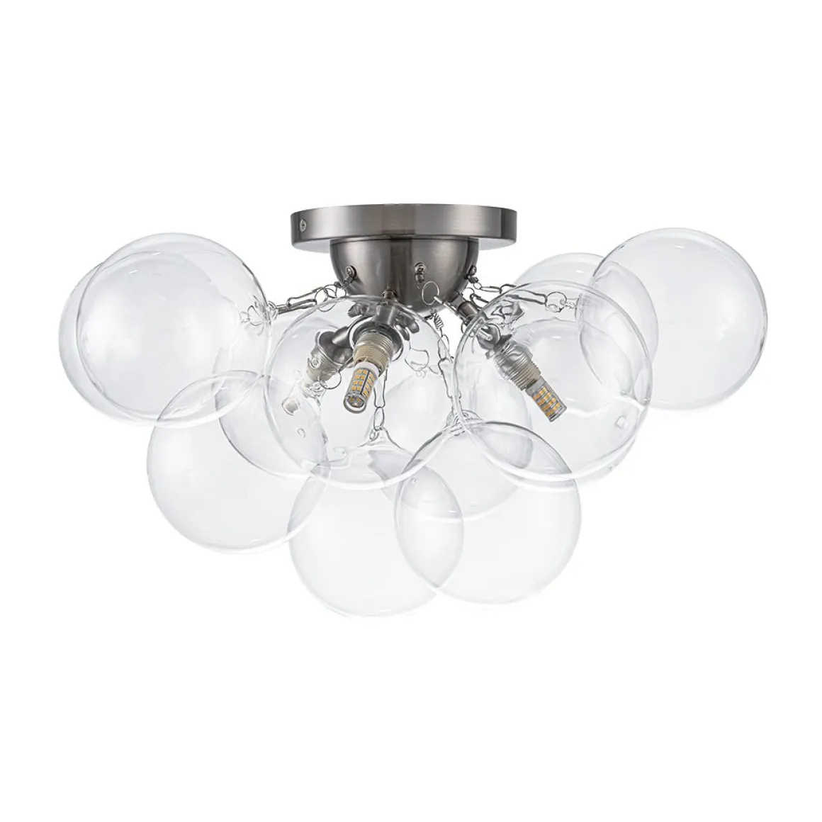 3-Light Brass Cluster Clear Glass Globe Bubble Ceiling Light