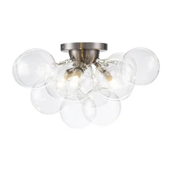 3-Light Brass Cluster Clear Glass Globe Bubble Ceiling Light