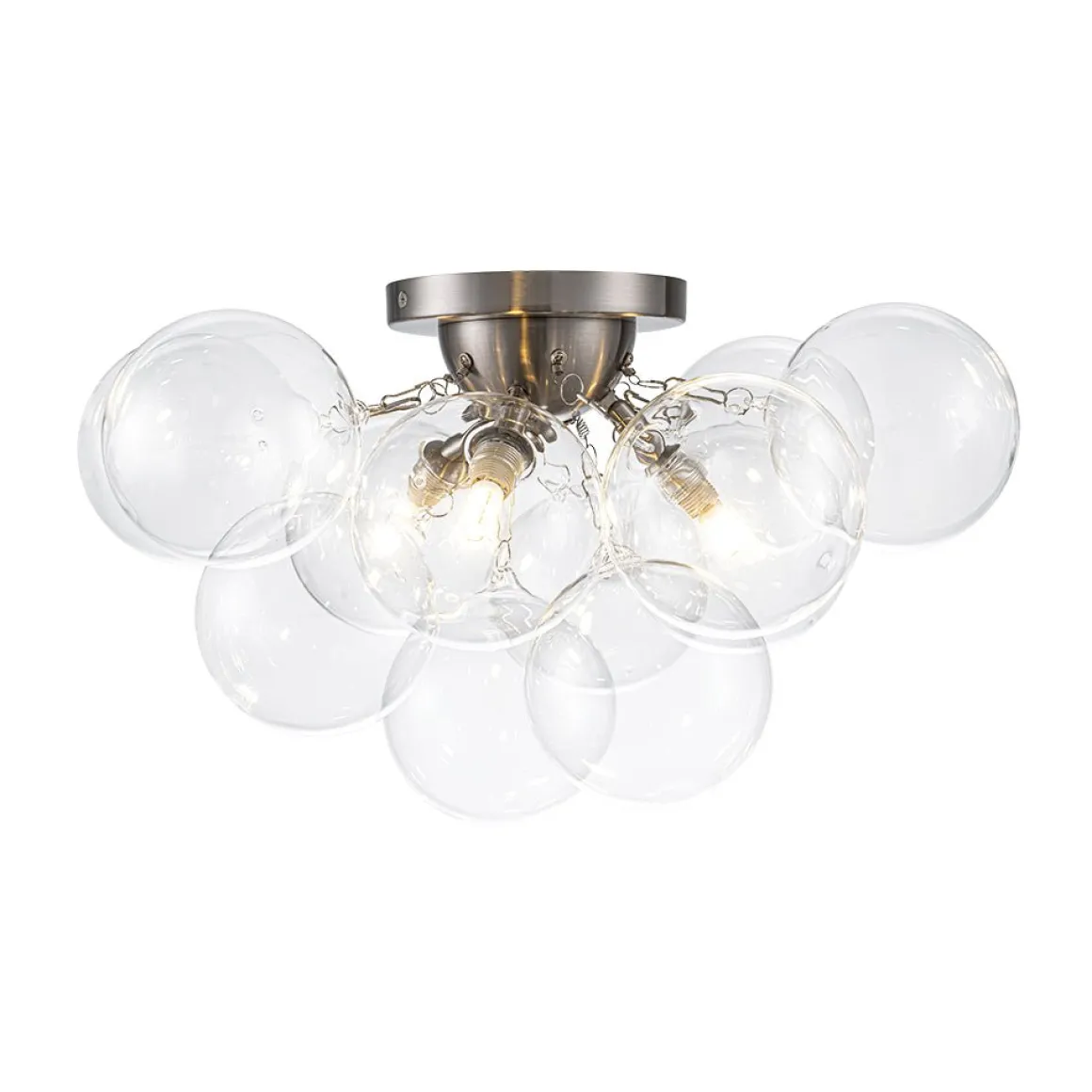 3-Light Brass Cluster Clear Glass Globe Bubble Ceiling Light