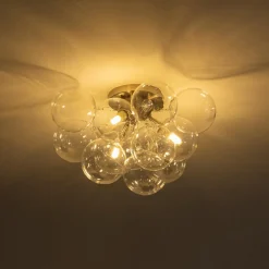 3-Light Brass Cluster Clear Glass Globe Bubble Ceiling Light