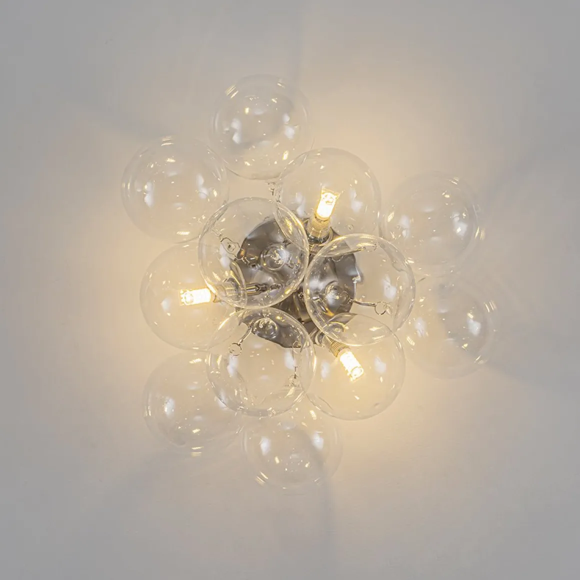 3-Light Brass Cluster Clear Glass Globe Bubble Ceiling Light