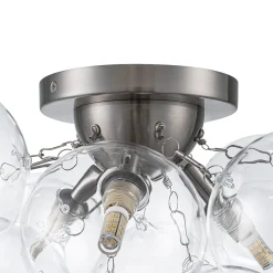 3-Light Brass Cluster Clear Glass Globe Bubble Ceiling Light