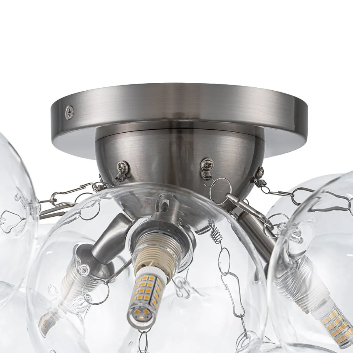 3-Light Brass Cluster Clear Glass Globe Bubble Ceiling Light