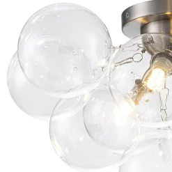 3-Light Brass Cluster Clear Glass Globe Bubble Ceiling Light